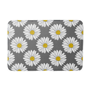 Gray Yellow White Daisy Pattern Bath Mat