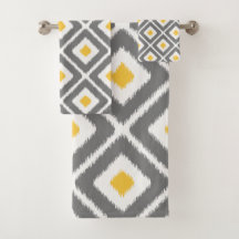 Gray, Yellow, White Ikat Diamond Pattern