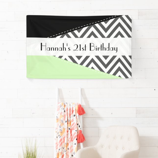 Gray Zigzag, Gray Chevron, Mint, Birthday Banner (Insitu)