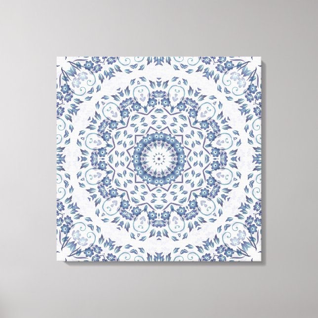 Grayish Blue Floral Mandala Canvas Print (Front)