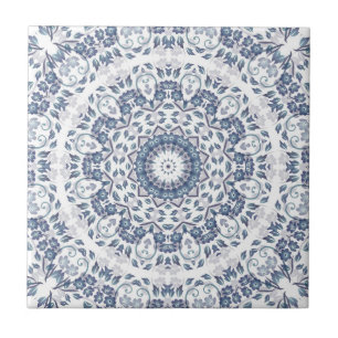 Grayish Blue Floral Mandala Tile