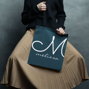 Grayish Dark Blue Tote Bag With Her Name