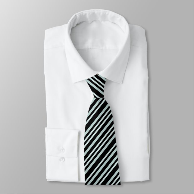 Grayish Grey Green Line Stripes On Black  Tie (Tied)