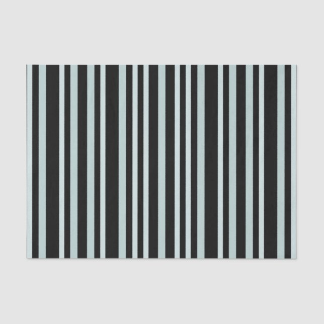 Grayish Grey Green Line Stripes On Black  Tissue Paper (Front)