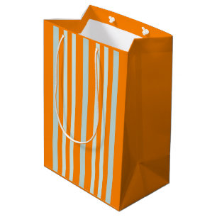 Grayish Grey Green Line Stripes On Orange Medium Gift Bag