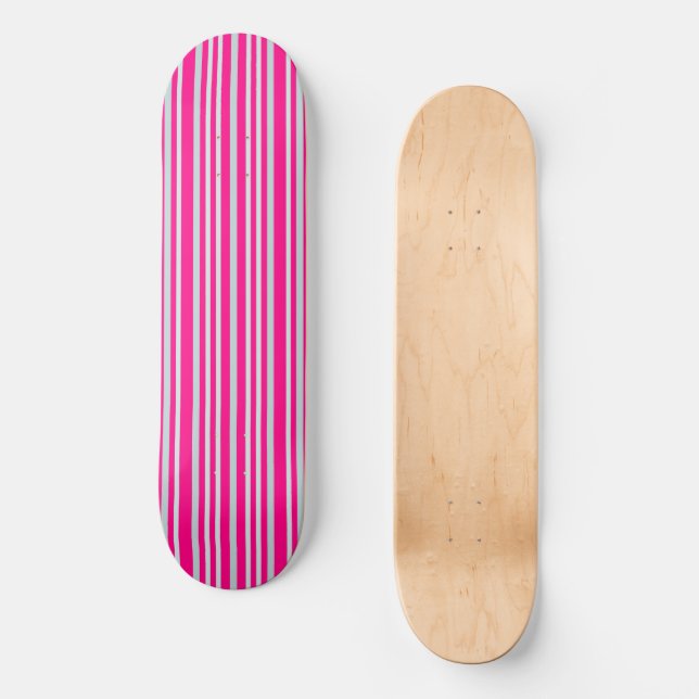 Grayish Grey Green Line Stripes On Pretty In Pink  Skateboard (Front)