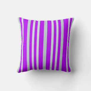 Grayish Grey Green Line Stripes On Pretty Purple  Cushion