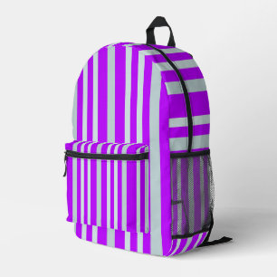 Grayish Grey Green Line Stripes On Pretty Purple Printed Backpack