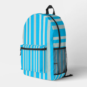 Grayish Grey Green Line Stripes On Sky Blue Printed Backpack