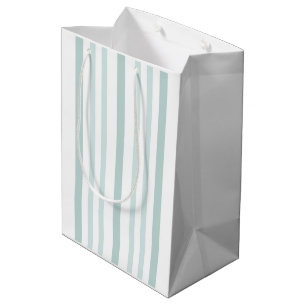 Grayish Grey Green Line Stripes On White Medium Gift Bag