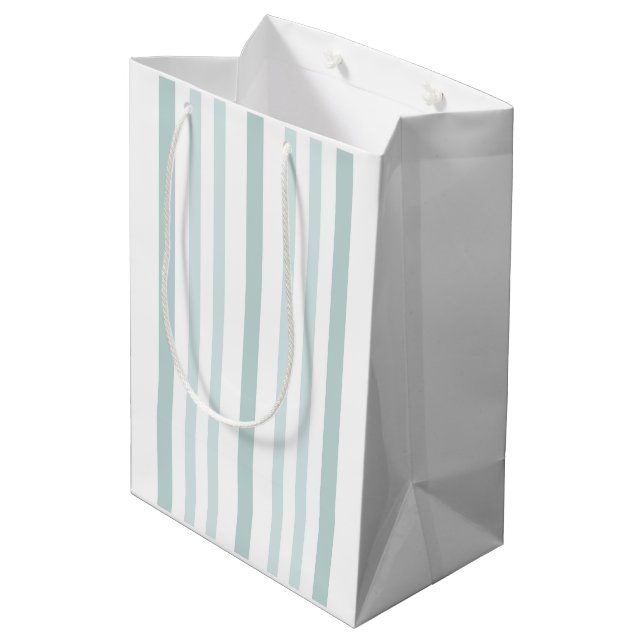 Grayish Grey Green Line Stripes On White Medium Gift Bag (Back Angled)