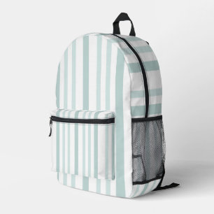 Grayish Grey Green Line Stripes On White Printed Backpack