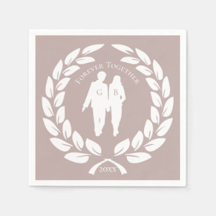 Grayish Pink Rose Gold Love Couple Laurel Wreath Napkin