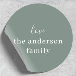 Grayish Sage Green Elegant Chic Handwritten Love Classic Round Sticker