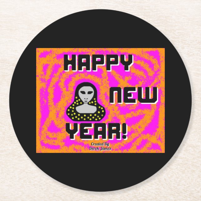 Grays New Year Wishes Round Paper Coaster (Front)