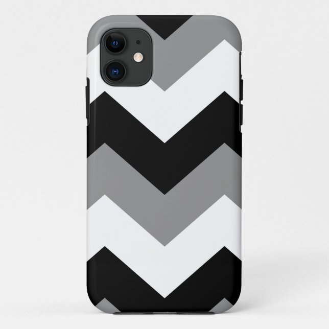 Grayscale Black Grey & White Chevron Case-Mate iPhone Case (Back)