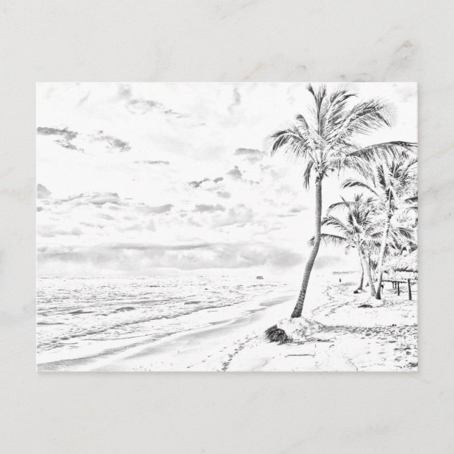 Grayscale Colouring Beach Postcard (Front)
