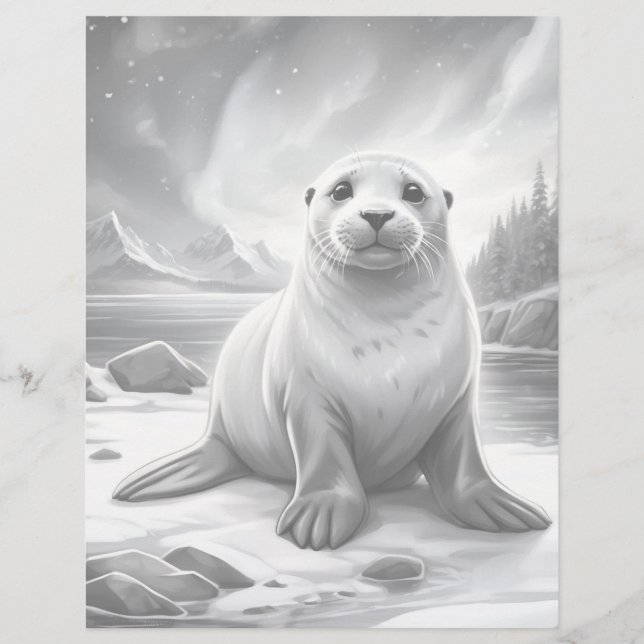 Grayscale Colouring Page - Seal Painting (Front)