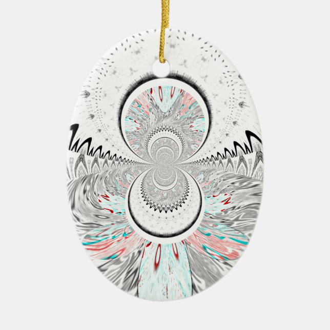 Grayscale Kaleidoscope Art Print Ceramic Tree Decoration (Front)