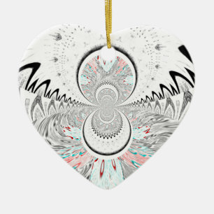 Grayscale Kaleidoscope Art Print Ceramic Tree Decoration