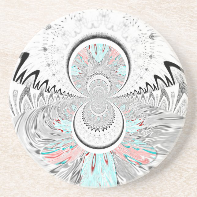 Grayscale Kaleidoscope Art Print Coaster (Front)
