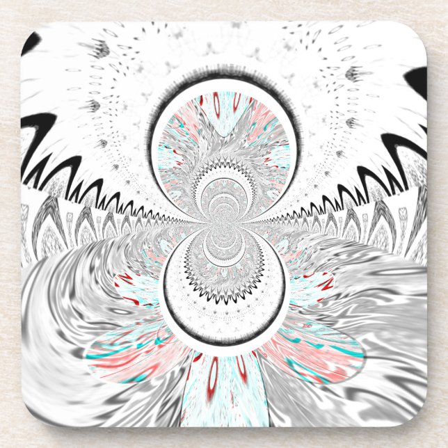Grayscale Kaleidoscope Art Print Coaster (Front)
