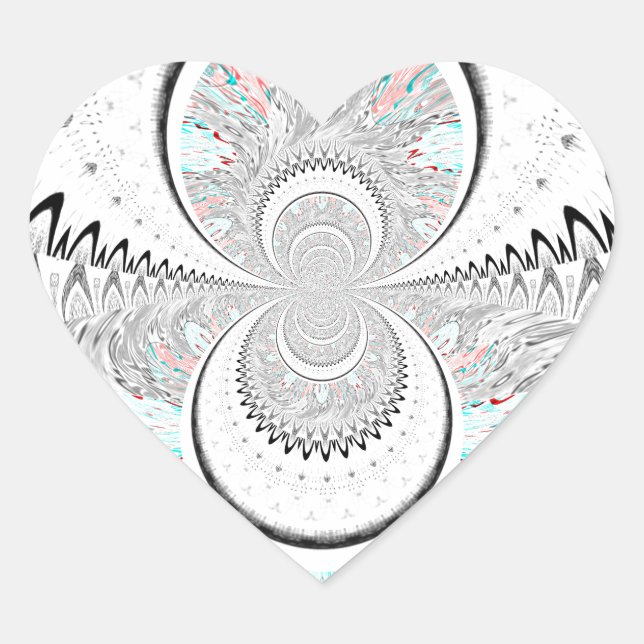 Grayscale Kaleidoscope Art Print Heart Sticker (Front)