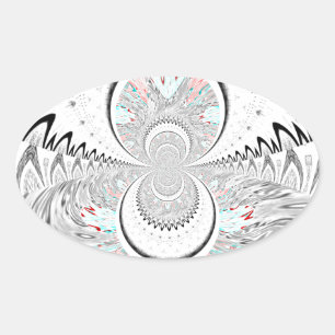 Grayscale Kaleidoscope Art Print Oval Sticker