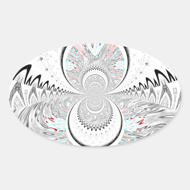 Grayscale Kaleidoscope Art Print Oval Sticker (Front)