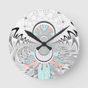 Grayscale Kaleidoscope Art Print Round Clock