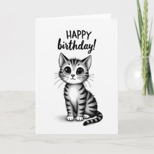 Grayscale Kitten Birthday Card