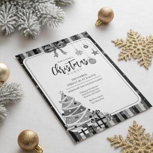Grayscale Modern Christmas Tree Invitation