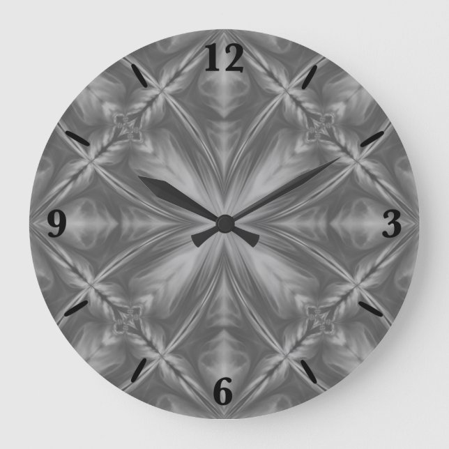 Grayscale Monochrome Cloudy Grey Abstract Pattern Large Clock (Front)