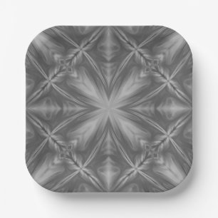 Grayscale Monochrome Cloudy Grey Abstract Pattern Paper Plate