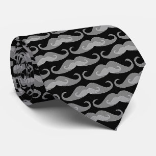 Grayscale Moustache Pattern   Black Background Tie