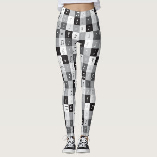 Grayscale music notes pattern leggings