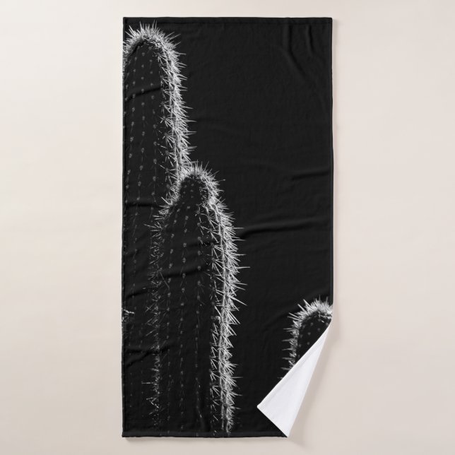 GRAYSCALE PHOTO OF CACTUS BATH TOWEL (Bath Towel)