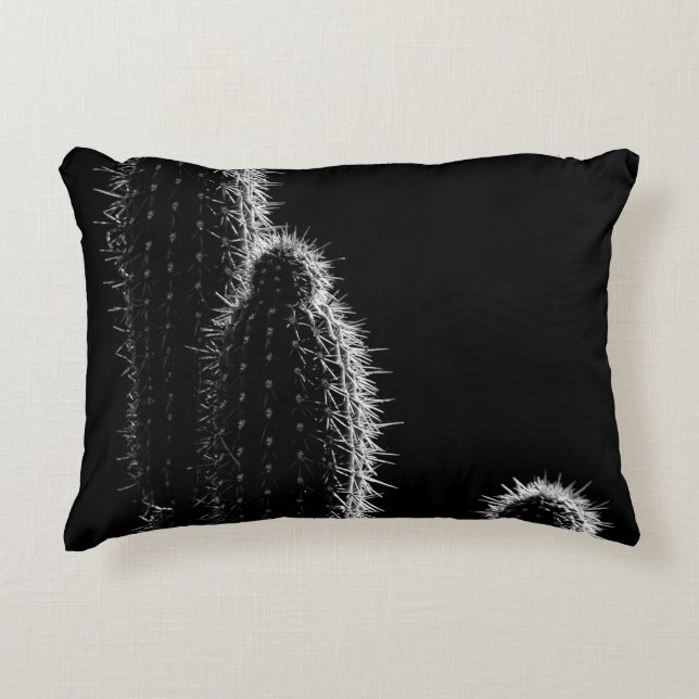 GRAYSCALE PHOTO OF CACTUS DECORATIVE CUSHION (Front)
