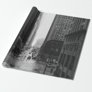 GRAYSCALE PHOTO OF CITY STREET WRAPPING PAPER