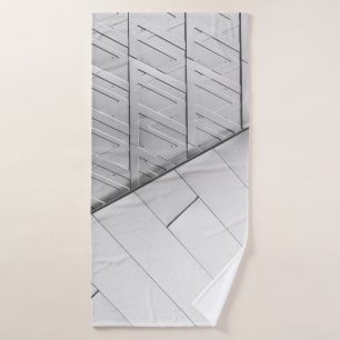 Grayscale photo of flooring bath towel