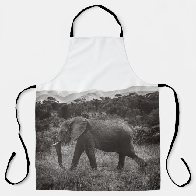 GRAYSCALE PHOTO OF GRAY ELEPHANT NEAR TREES APRON (Front)