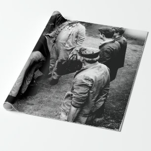 GRAYSCALE PHOTO OF MEN STANDING BESIDE 60163 TRAIN WRAPPING PAPER