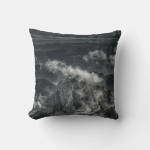 GRAYSCALE PHOTO OF MOUNTAIN RANGE CUSHION