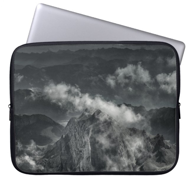 GRAYSCALE PHOTO OF MOUNTAIN RANGE LAPTOP SLEEVE (Front)