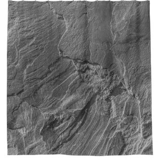 GRAYSCALE PHOTO OF ROCK FORMATION SHOWER CURTAIN