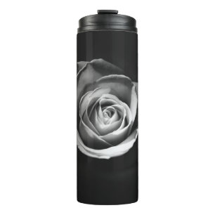 GRAYSCALE PHOTO OF ROSE THERMAL TUMBLER