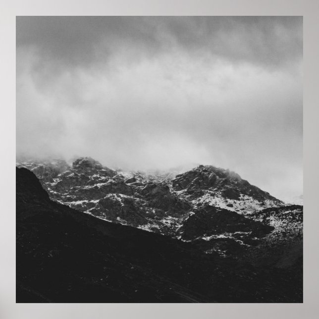 GRAYSCALE PHOTO OF SNOW COVERED MOUNTAIN POSTER (Front)