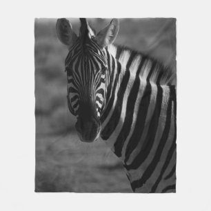 GRAYSCALE PHOTO OF ZEBRA FLEECE BLANKET