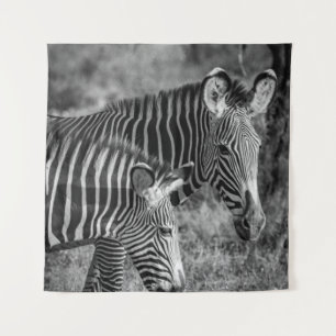 GRAYSCALE PHOTO OF ZEBRAS TAPESTRY