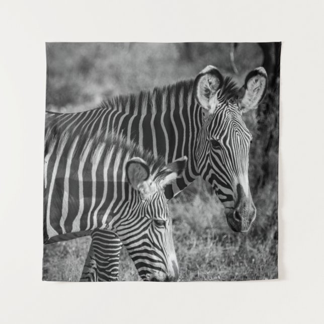GRAYSCALE PHOTO OF ZEBRAS TAPESTRY (Front)